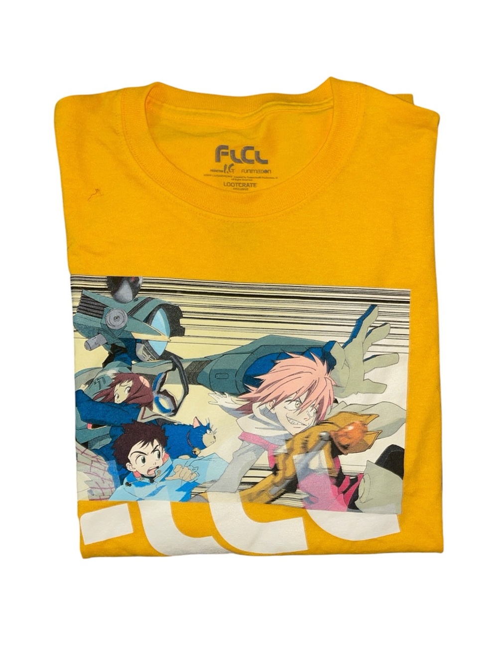 Loot Crate Exclusive Yellow FLCL Anime Graphic Short Sleeve Tee